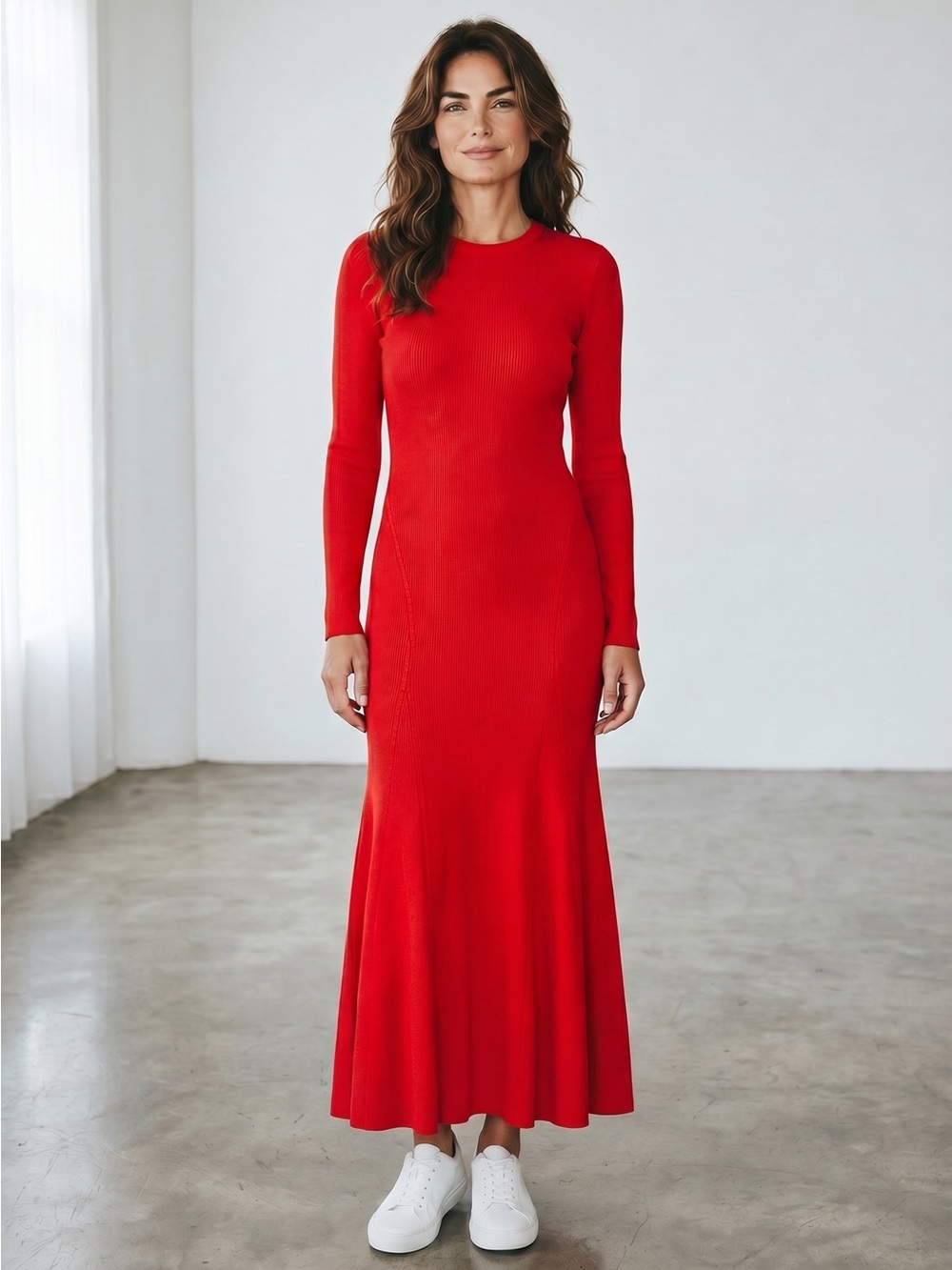 Polo Ralph Lauren Crimson Ribbed Long Sleeve Maxi Dress Size XS